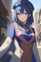a girl, blue eyes and hair, unrealistic
