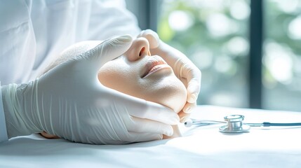 Fototapeta premium Close-Up of Hands in White Gloves During Medical Procedure