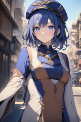 a girl, blue eyes and blue hair, unrealistic 