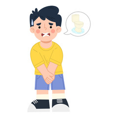 Vector illustration of boy wanting to go to the toilet