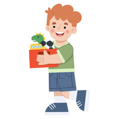 Vector illustration of little boy picking up a toy