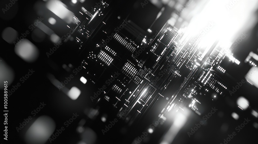 Poster abstract digital design featuring intricate patterns and light effects.