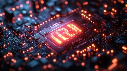 Closeup of a Circuit Board with a Red LED Displaying the Number 1