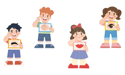 Vector illustration set of children learning parts of the human head
