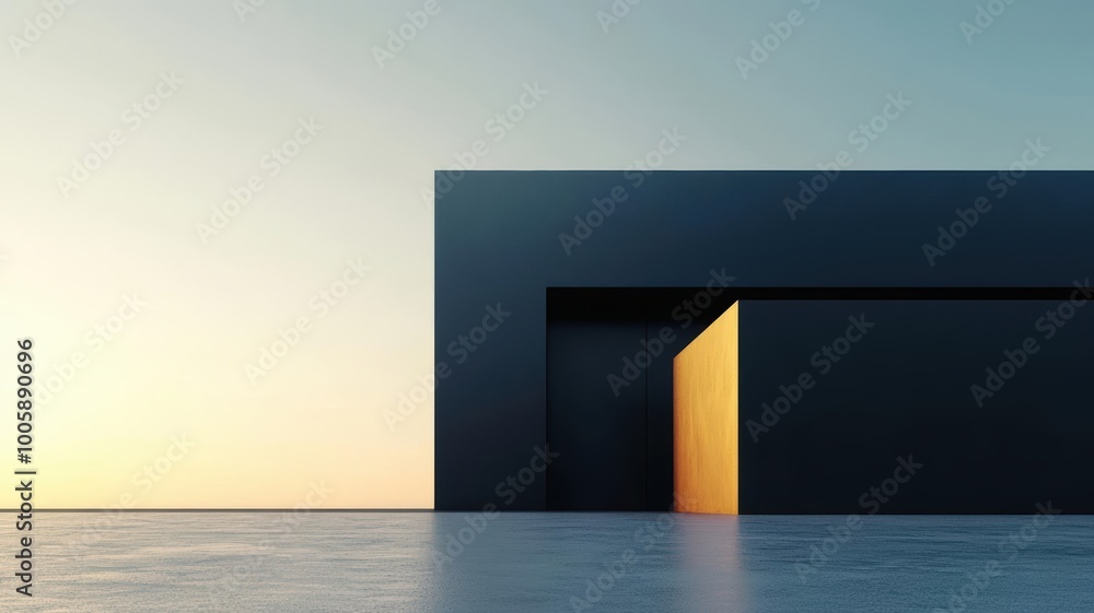 Poster modern black steel house with sharp geometric lines minimalist design focusing on functionality and 