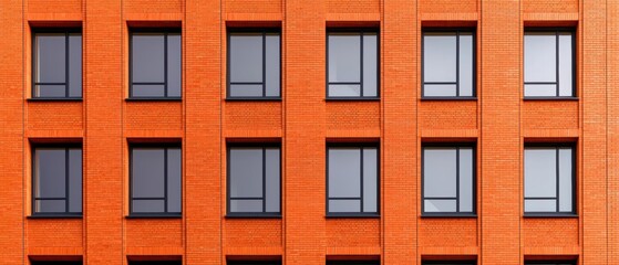 Fototapeta premium Modern brick building with symmetrical windows and minimalist landscaping, a study in functional urban design