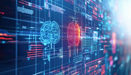 Fototapeta premium Artificial intelligence is displaying hologram of human brain