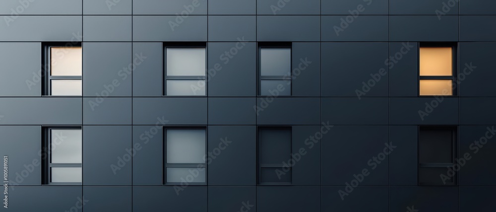 Poster rectangular black steel building with minimal windows modern and functional architecture in an indus
