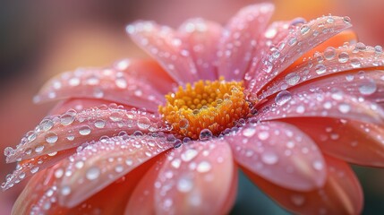 Close-up of a Pink Flower with Dew Drops