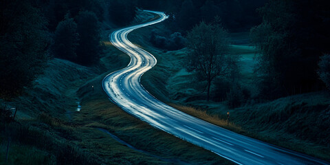 Misty Road with Streetlight at Night