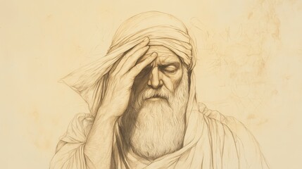 Fototapeta premium Covered Eyes: Prophet’s Veil Reflects Divine Spirit of Sleep, Symbolizing Spiritual Insensitivity