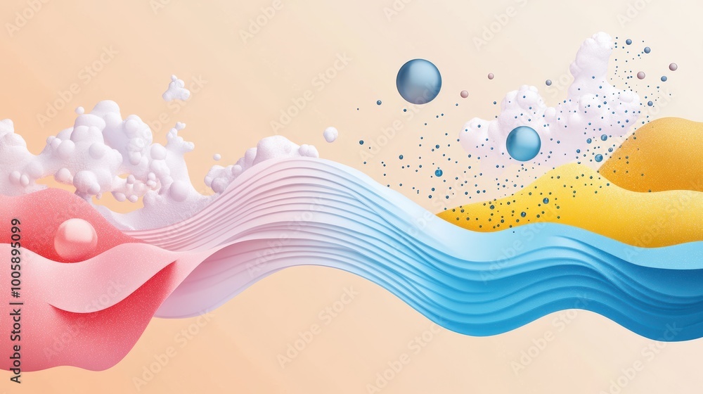 Poster a colorful illustration depicting the molecular structure of water in its different states, highligh