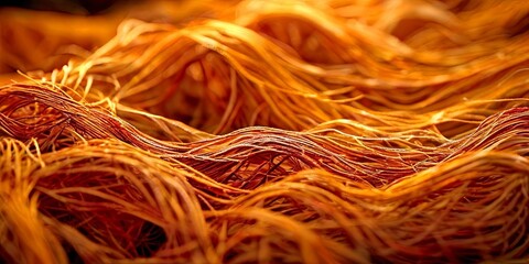 The image is of a long, tangled piece of string with a reddish-orange hue