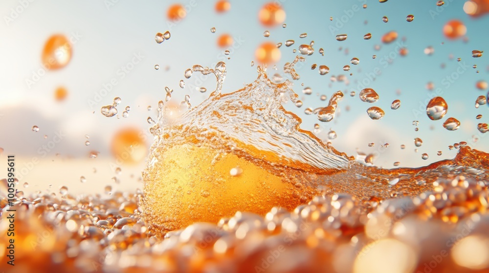 Poster a conceptual photograph showcasing the interplay between light and liquid, highlighting the dynamic 