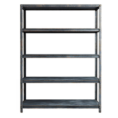 Industrial-style metal shelving unit on transparent background