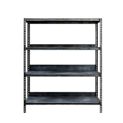 Industrial-style metal shelving unit on transparent background