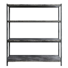 Industrial-style metal shelving unit on transparent background