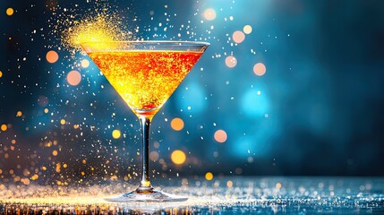 A vibrant cocktail with sparkling effects, perfect for festive celebrations, parties, or bar promotions showcasing mixology.