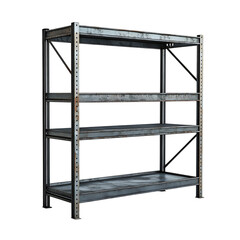 Industrial-style metal shelving unit on transparent background