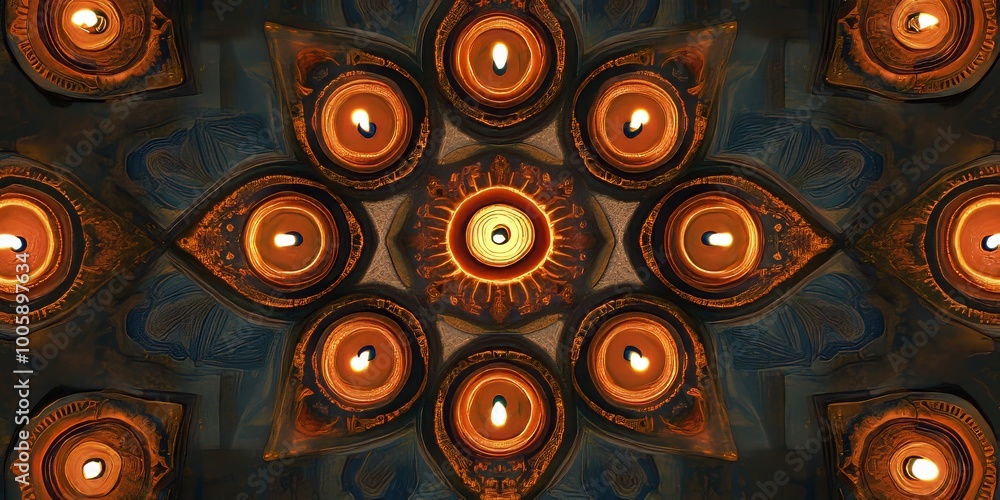 Poster a close up of a large number of candles with a blue background