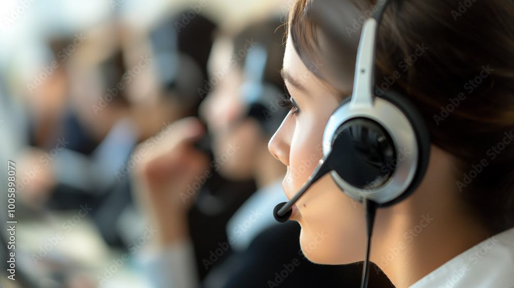 Poster support center. online consultants help clients in chats and calls. call center operators working in