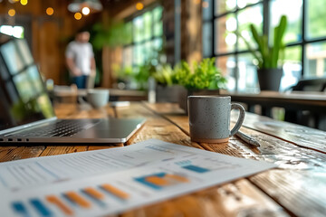 An office with coffee and laptop