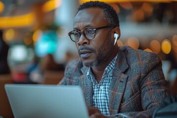 Fototapeta premium Shot of a businessman using a laptop in the office, working space