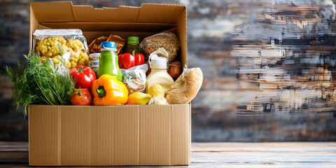 Grocery Box with Fresh Food and Produce
