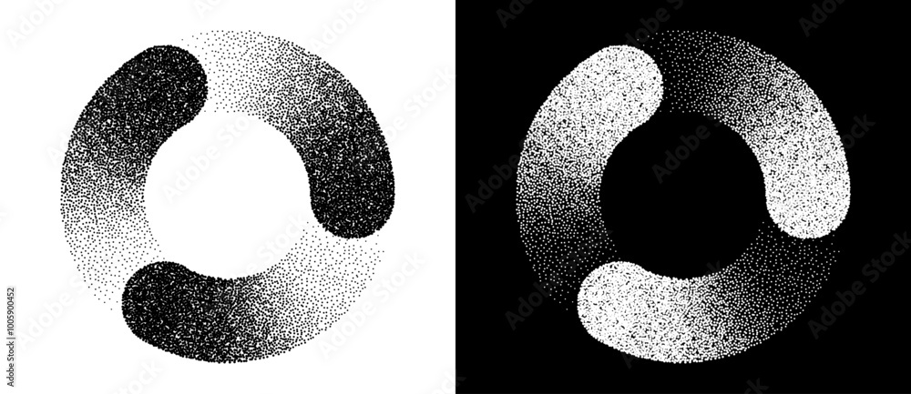Fototapete abstract art background with dotted circle. stipple effect with chaotic noise in spiral. black shape
