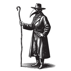 Fototapeta premium Vector Illustration of a black and white drawing of a plague doctor