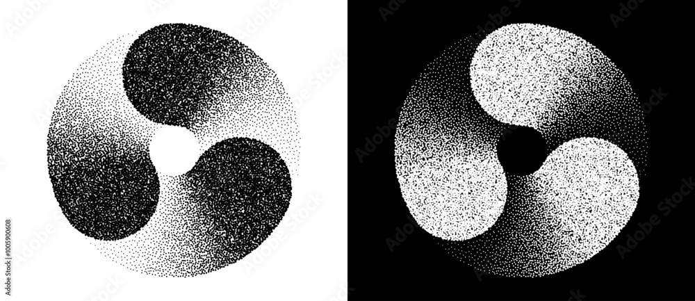 Fototapete abstract art background with dotted circle. stipple effect with chaotic noise in spiral. black shape