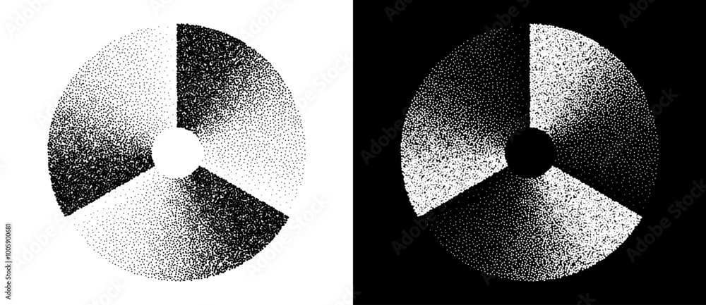 Poster abstract art background with dotted circle. stipple effect with chaotic noise in spiral. black shape