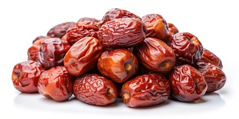 Sweet and chewy jujube fruit on a white background , jujube, red date, Chinese apple, fruit, healthy, snack, fresh