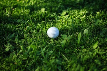 A pristine golf ball sits upon a vibrant green turf area