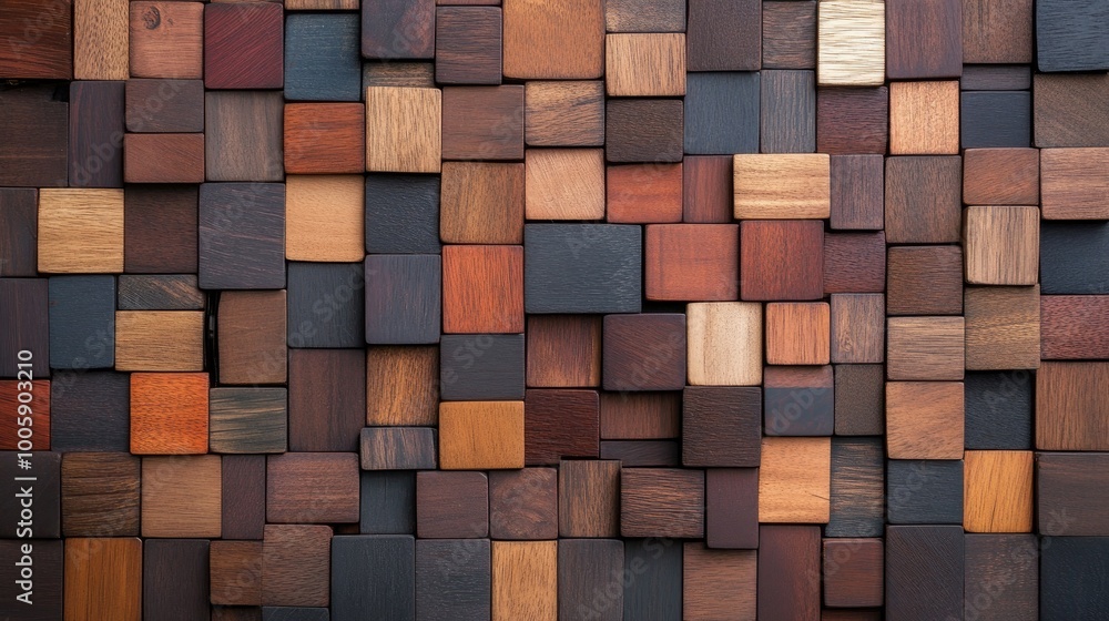 Poster a visually appealing arrangement of various wooden blocks showcasing different textures and colors i