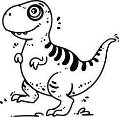 Vector illustration of a cute Raptor dinosaur in doodle hand-drawn line art style. Perfect for kids' designs, isolated and easy to use in projects.