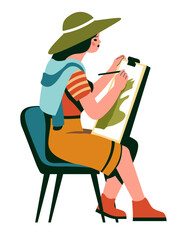 Artist Painting Outdoors vector illustration