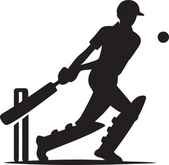 Cricket Player batting silhouette vector illustration isolated on a white background