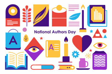Celebrating national authors day with creative abstract minimalist icons for literary enthusiasts