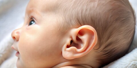 Adorable Close-Up of a Baby's Ear Highlighting Delicate Features and Soft Skin, Perfect for Baby Care and Parenting