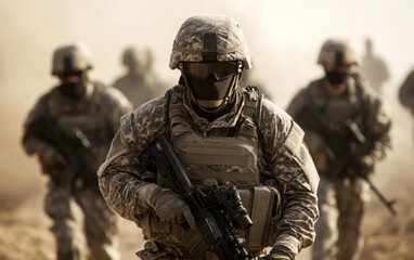 Fototapeta premium Soldiers marching in a military operation