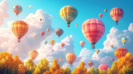 Fototapeta premium Generate a bright and cheerful digital illustration of a hot air balloon festival