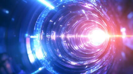 Abstract Digital Tunnel with Glowing Lights and Circular Patterns
