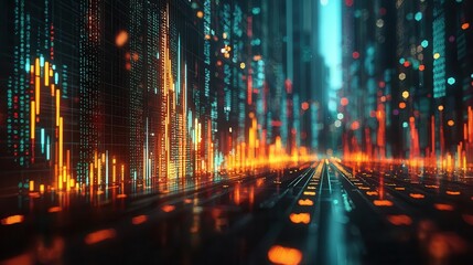 Generate a holo abstract 3D visualization of stock market data trends