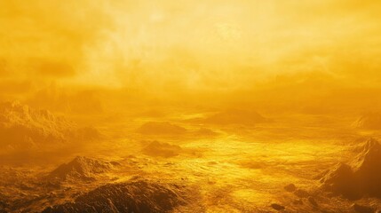 Obraz premium The surface of Venus with rocky, volcanic plains beneath a hazy yellow atmosphere, glowing under extreme heat