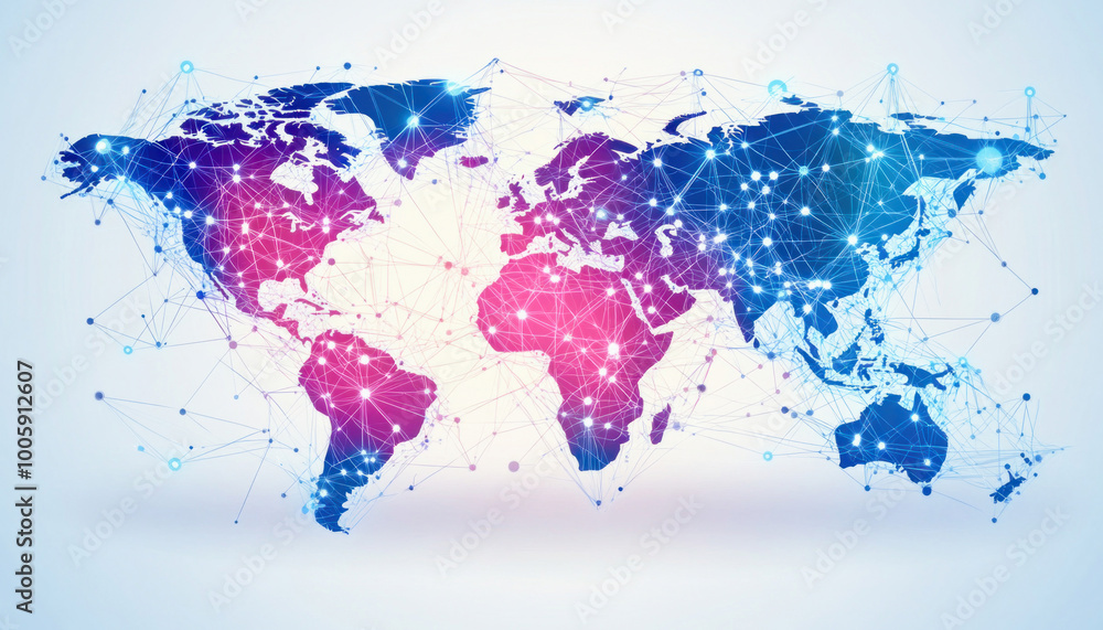 Poster world map showing global network connections with glowing points