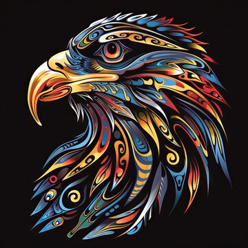 recommend clip art: Eagle head with vibrant tribal designs.