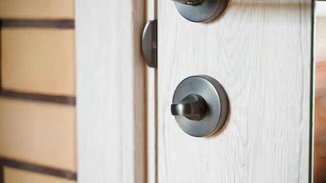 Closing the lock of the room door, close-up