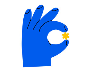 Obraz premium Hand drawn cute cartoon illustration of hand with rating star. Flat vector bookmark sign in human arm sticker in doodle style. Favorite or popular content. User file tag icon or print. Isolated.