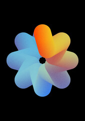 3d render. Abstract geometric asterisk shape colored with orange blue neon gradient. Simple star...